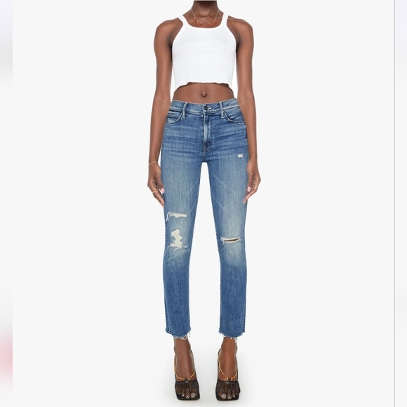 Mother Mid Rise Dazzler Ankle Fray In Weekend Kitten Women's Size 27 Blue Jeans - Picture 11 of 12